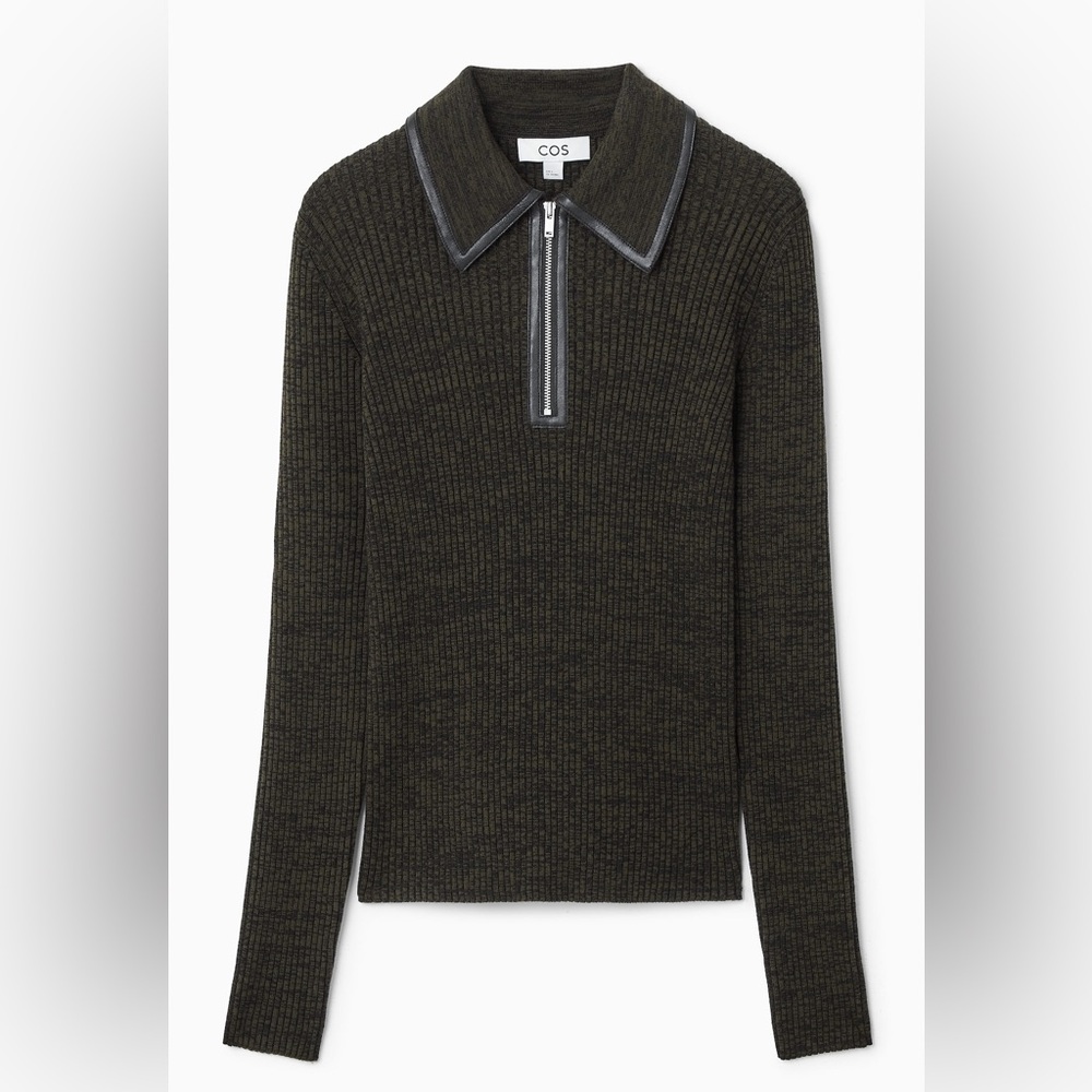 COS Leather-trimmed Wool Polo Shirt